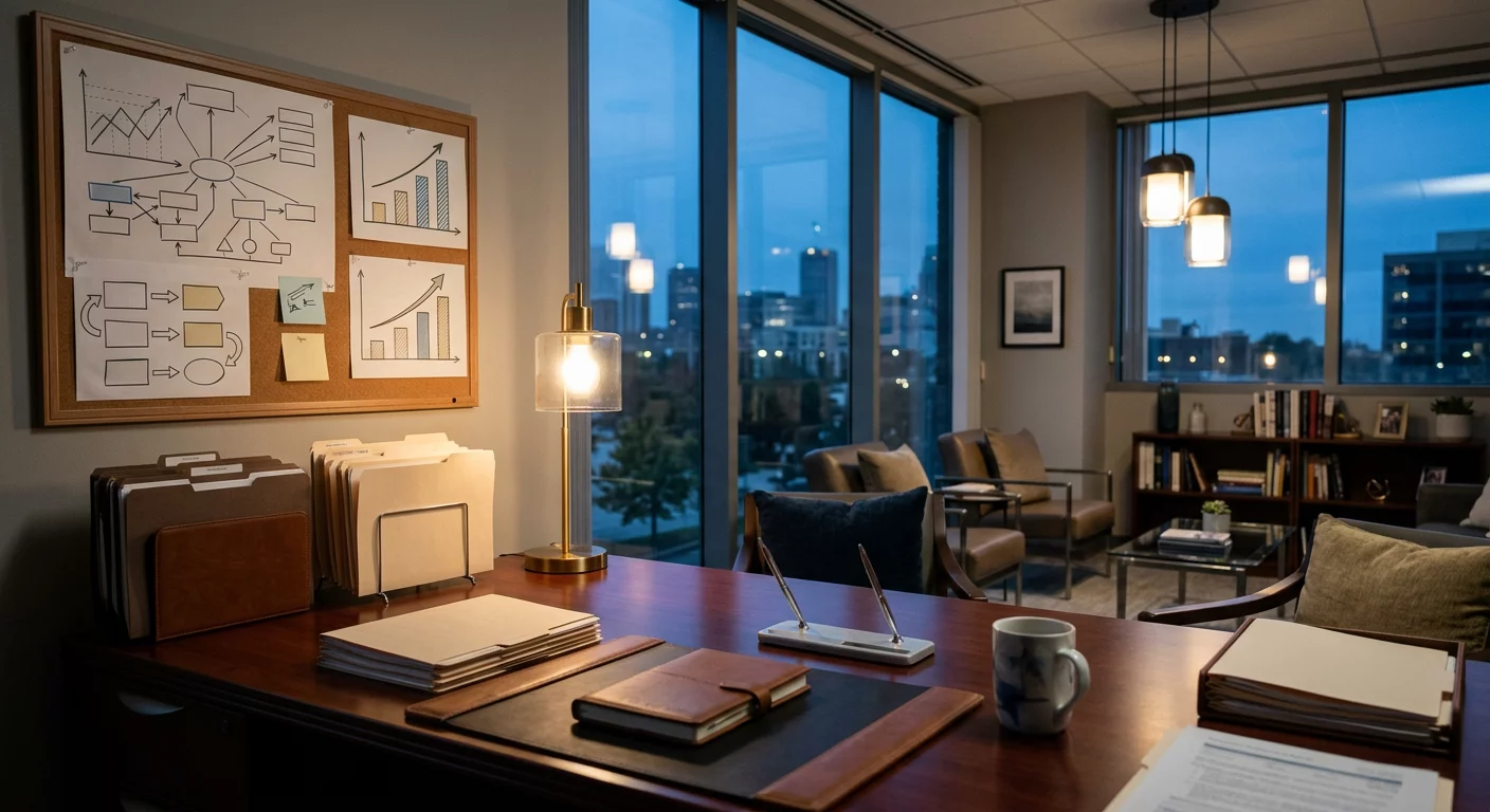 Professional consulting room optimized for structural pension evaluations